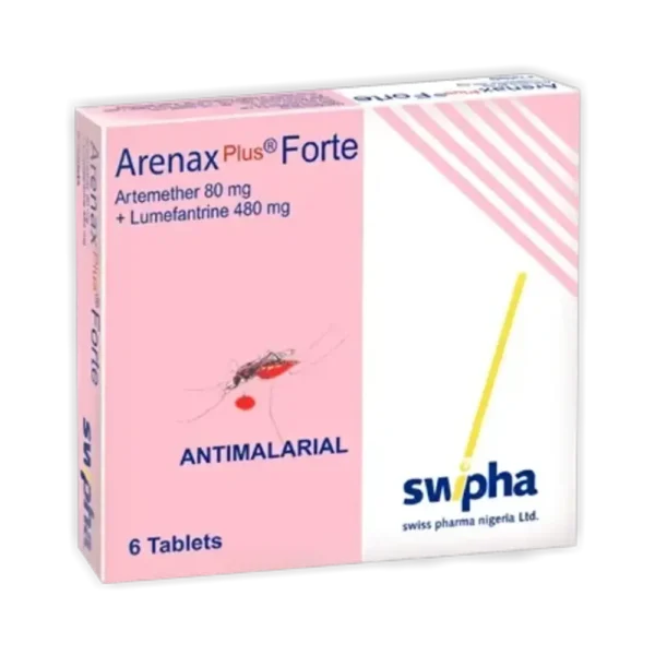 Arenax Plus Forte combines 80mg of artemether and 480mg of lumefantrine to effectively treat malaria. This combination targets and clears the parasites responsible for the infection.